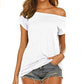 Women's Pullover Solid Color Short Sleeve Off-the-shoulder Loose-fitting Casual T-shirt