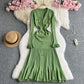 V-neck Metal Buckle Slim Fit Slimming Flounce Knitted Dress