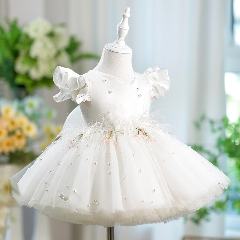 Girl All-match Casual Flounced Sleeve Beaded Pettiskirt