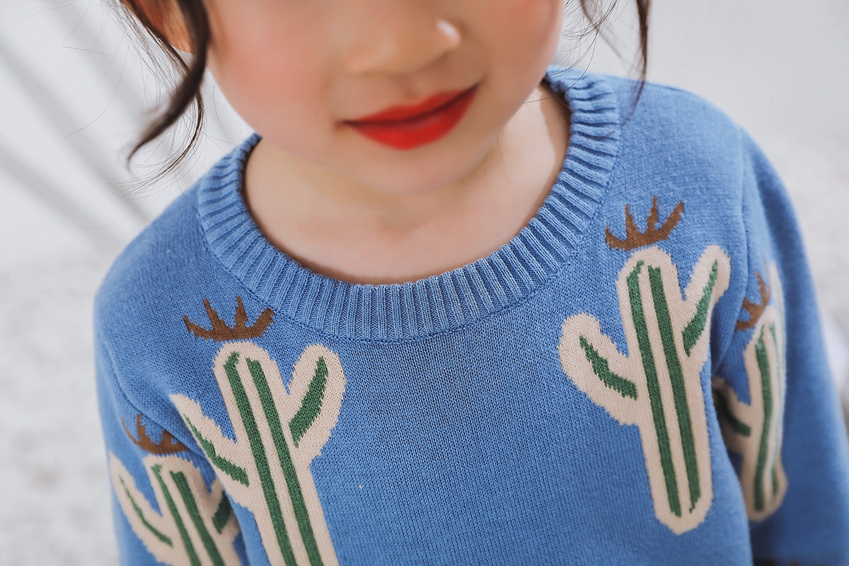 Pull jacquard à motif cactus simple et tendance pour enfant