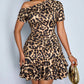 Fashionable And Elegant Short-Sleeve Leopard-Print Womens Dress