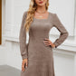 Woman Square-neck Lantern Sleeve Pocket Long Sleeve Dress