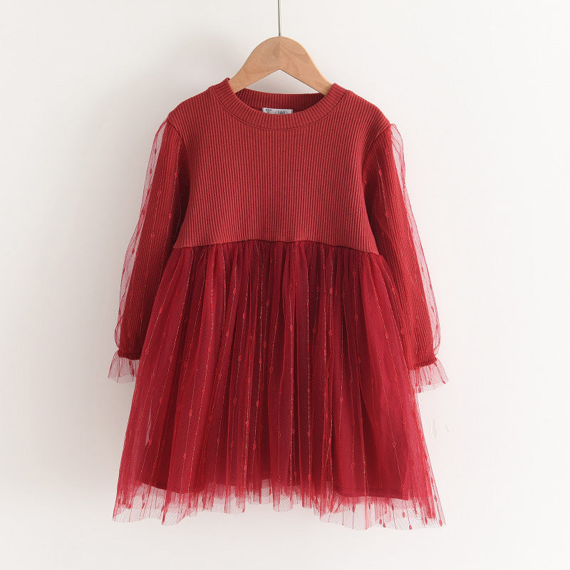 Girls'  Mink Velvet Fake Two Piece Dress
