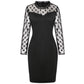 Robe fourreau à manches longues et taille élastique pour femme, coutures en maille à pois