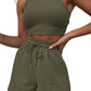 Sleeveless Waffle Suit Solid Color Vest Fashion Casual Shorts