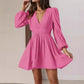 V-neck Waist-cinching Pleated Skirt With Ruffled Hem French Style