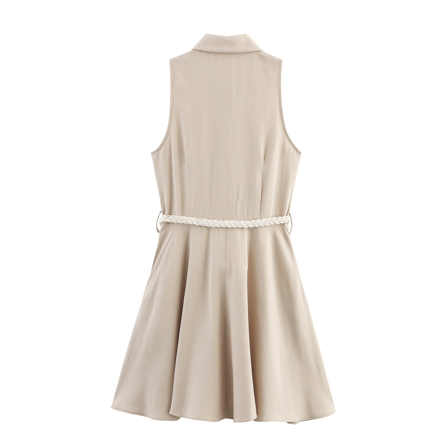 Women's Lapel Single Breasted Sleeveless Dress With Belt