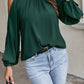 Ruffle Round Neck Long Sleeve Pleated Off-shoulder Top