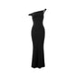 Womens One-Shoulder Slim-Fit Sheath Solid-Color Dress