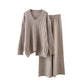 Pull uni à col en V, nouvelle collection automne-hiver, ample, décontracté, tricoté, pantalon large assorti, costume deux pièces