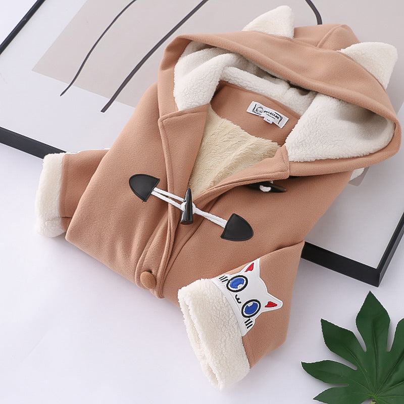 Manteau à capuche en laine japonaise à boutons de vache
