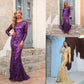 Robe de soirée longue violette à col rond
