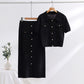 Women's New Polo Collar Sweater With Short Sleeves Skirt Knitted Two-piece