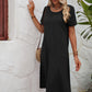 Women's Cotton And Linen Solid Color Loose Round Neck Short Sleeve Dress