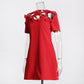 Robe amincissante rouge à motif de nœud creux, style mondain et tendance