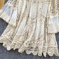 Retro Knitted Loose Hollow-out Crocheted Design Stitching Temperament Short Midi Skirt