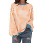 Loose Striped Long Sleeve T-shirt Casual Pullover Sweater For Womens Clothing