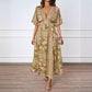 Sexy V-Neck Short-Sleeve Printed Waist-Cinching Dress