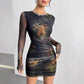 New Womens Stylish Tie-dye Pleated Dress