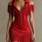 Retro Suede Tassel Off-Shoulder Dress