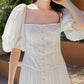 Robe longue à col carré et manches bouffantes pour femme