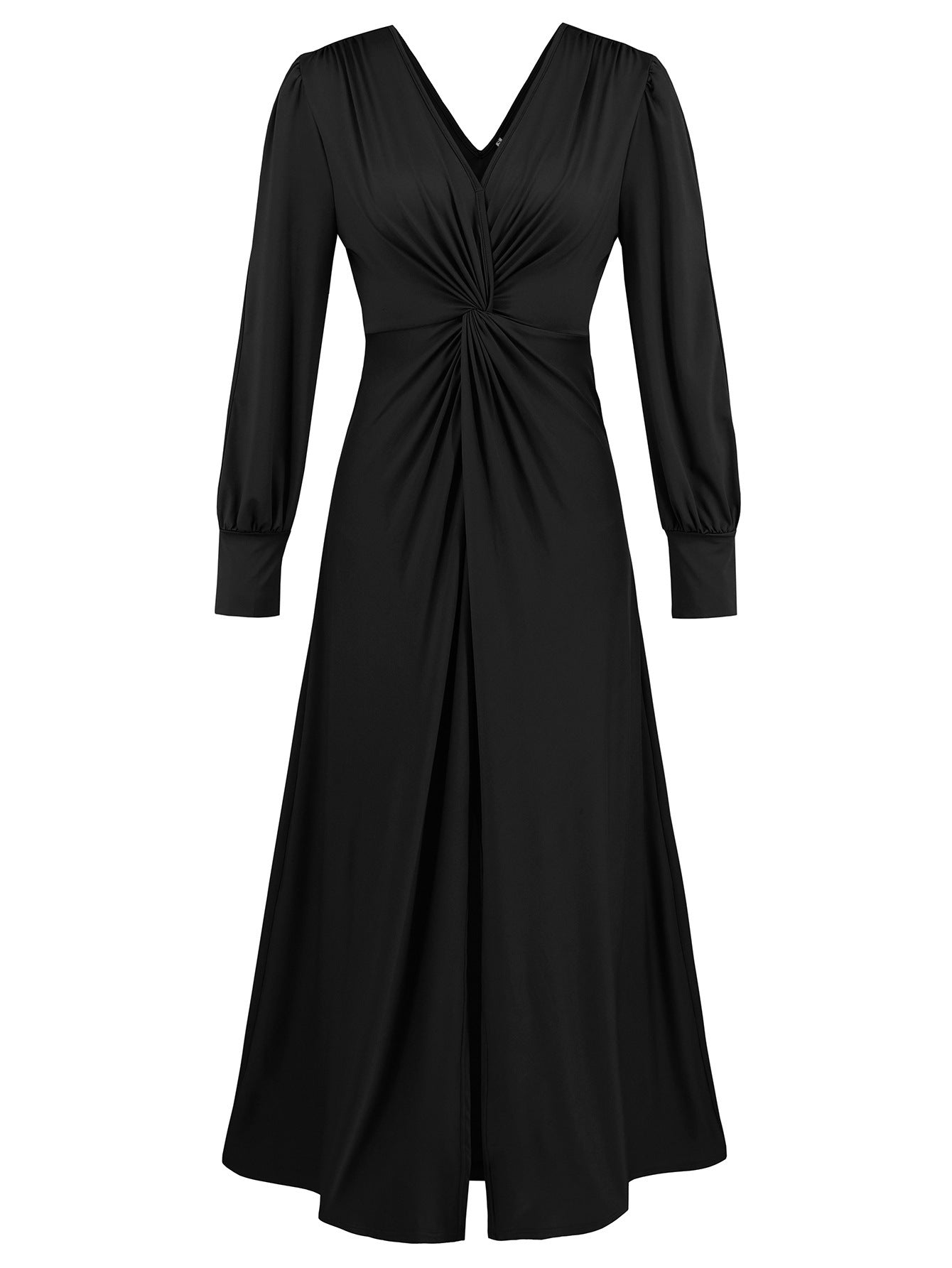 Robe plissée à col en V et fente sur la poitrine
