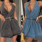 Belt Hanging Collar Backless Denim Dress