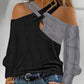 European And American Leisure Mesh Sequin Stitching Long Sleeve Women's Shirt
