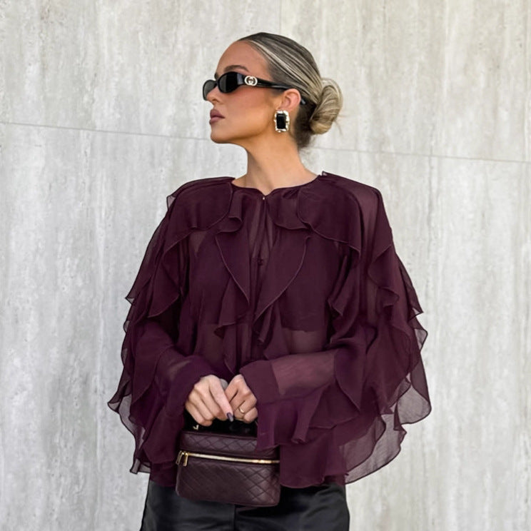 Fashionable High-end Layered Ruffle Blouse For Women
