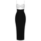 Robe longue à bandes, sexy, couleur unie, col en V, dos nu, pour soirée, club
