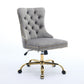 A&A Furniture Office Chair,Modern Velvet Upholstered Tufted Button Home Office Chair With Golden Metal Base,Adjustable Desk Chair Swivel Office Chair Gray