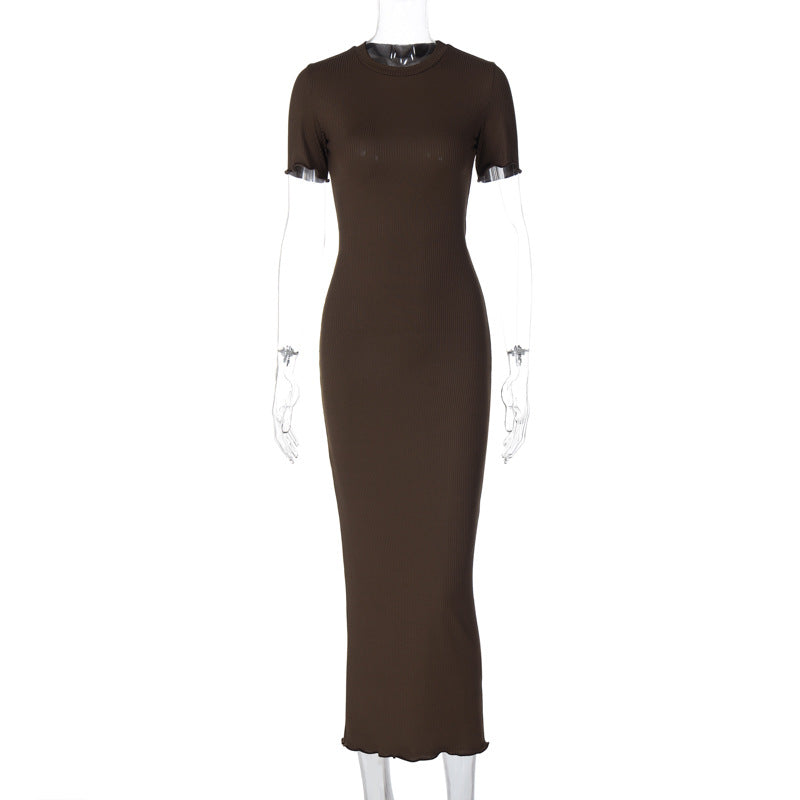 Fashion Round Neck Slim Back Lace-up Long Sleeve Dress