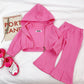 Veste à capuche style western pour fille, pantalon évasé fendu rouge, automne