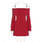 Women's Off-shoulder Horn Long Sleeve Short Dress Lace