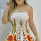 Female Positioning Printing Floral Crumpled Sling Dress