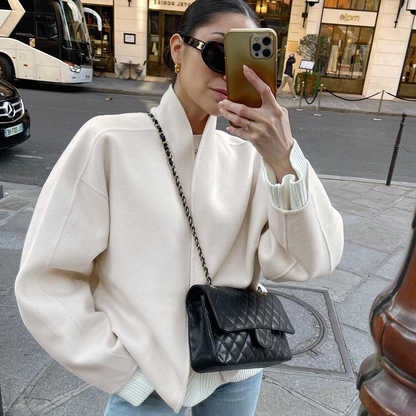Women's Fashion Spliced Warm Woolen Coat