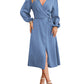 New Satin Solid-color V-neck Skirt With A Slitsexy Dress
