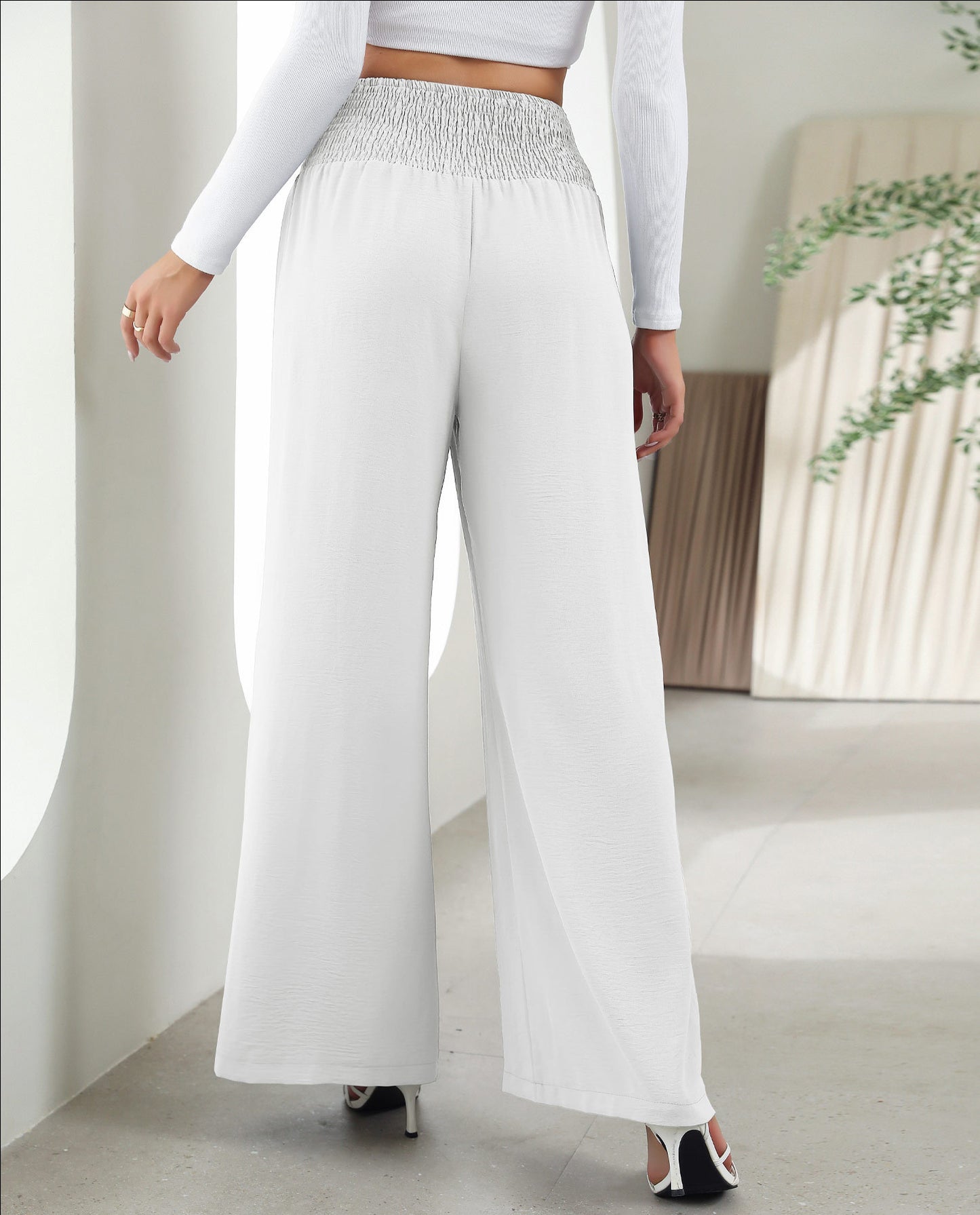 Pantalon droit à jambes larges et élastique, taille haute, décontracté, tendance, pour femme