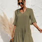V-neck Flared Sleeves Cake Stitching Dress