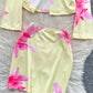 Sheer Alluring Cutout V-Neck Split-Edge Long-Sleeve Printed Top And Skirt Set