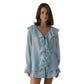 French-style V-neck Ruffled Shirt And Shorts Set