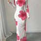 Womens Printed Slim-Fit Long-Sleeve Dress