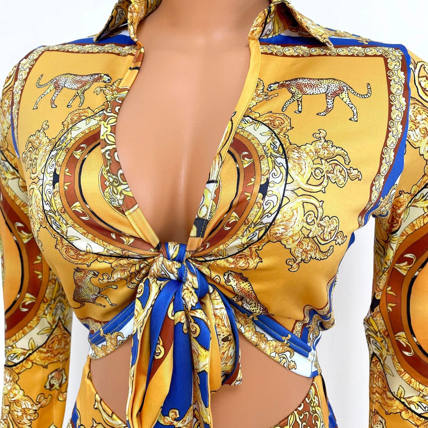 Fashion Digital Positioning Printing Tight-Fitting Two-Piece Suit