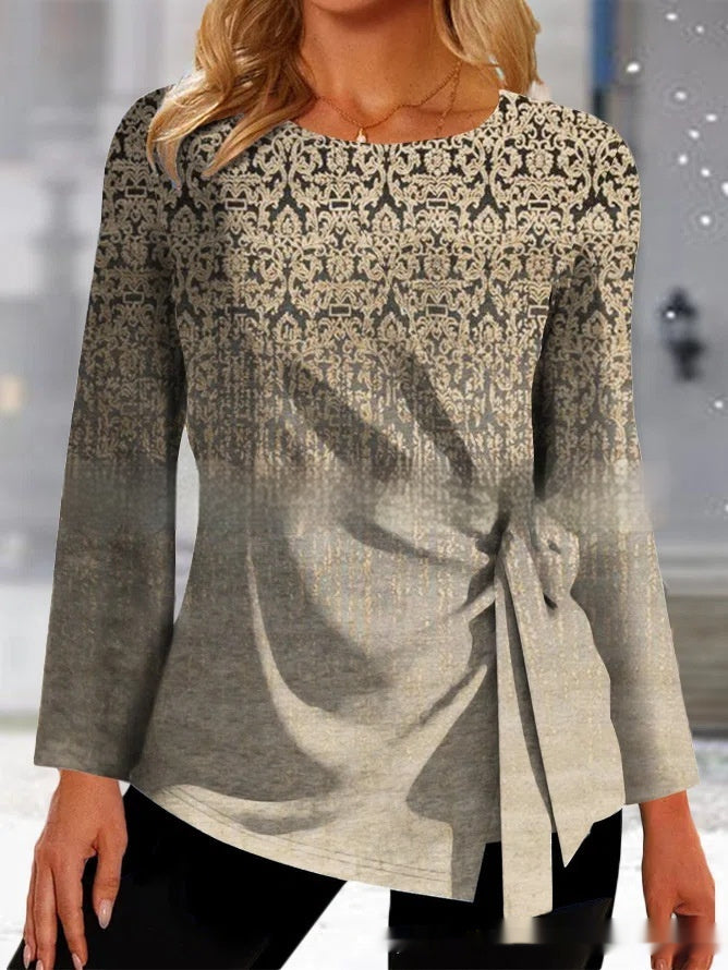 Women's Clothing Round Neck Tied Top