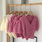 Short Puff Sleeve Hollow Knit Top