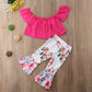 Ensemble 2 pièces chemisier asymétrique à manches volantées et pantalon fleuri pour fille