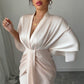 High-end Simple Style Deep V Waist Wide Sleeve Hip Skirt Dress