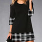 Women's Plaid Stitching Round Neck Slim Fit Dress