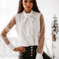 Mesh Stitching Button Bowknot Shirt