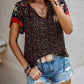 European American Summer New Casual National Style Printed V-neck Short Sleeve Loose Shirt